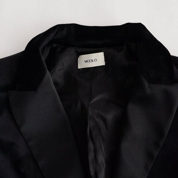 Vicolo Black Single Button Velvet Satin Lapel Collar Designer Blazer S - Picture 12 of 14